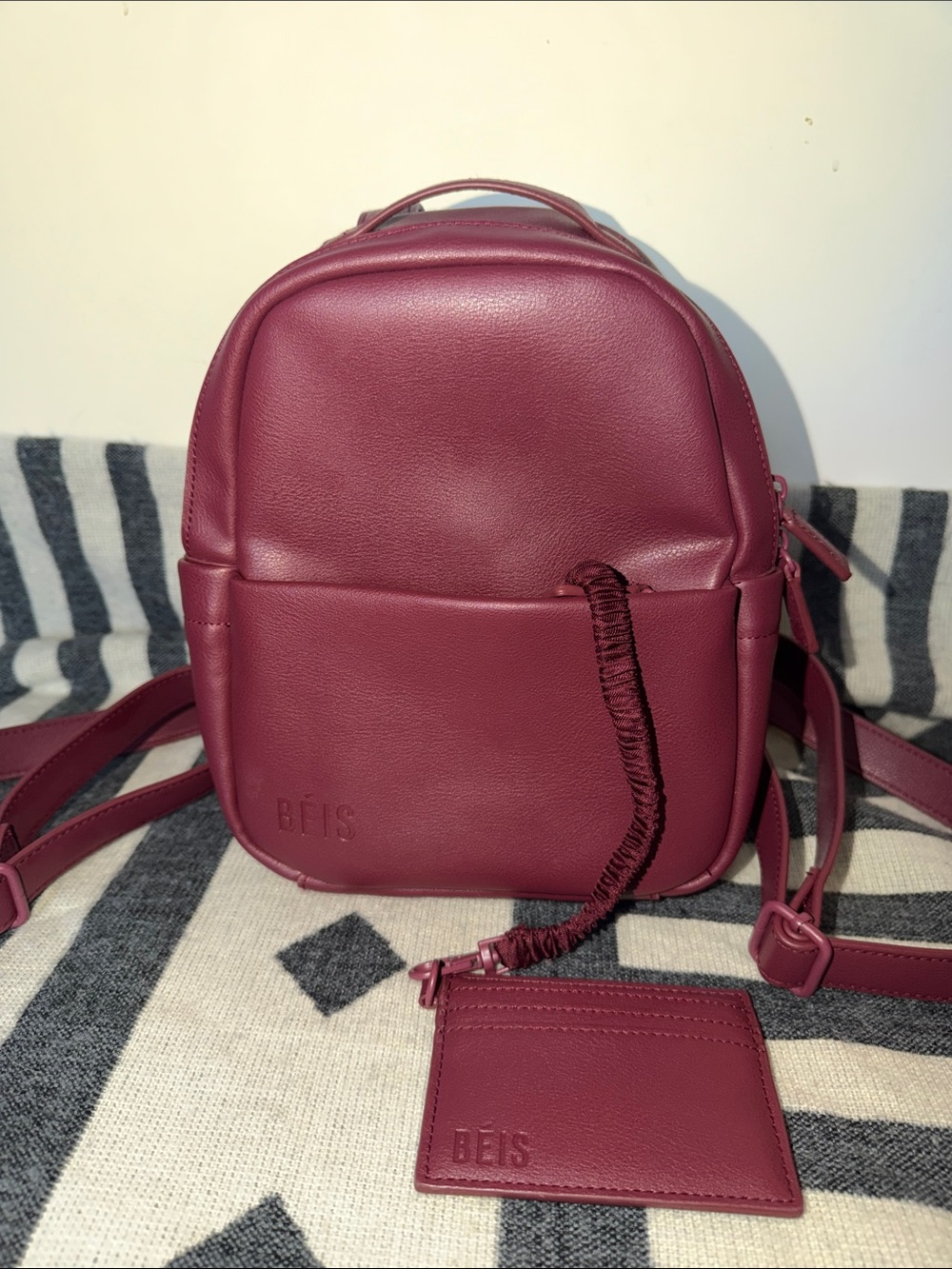 BEIS Wine Red The Mini Backpack with Matching Card Holder